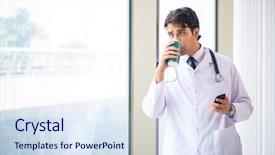  Presentation with window rock az - Colorful presentation theme enhanced with coffee laboratory - young handsome doctor standing backdrop and a sky blue colored foreground