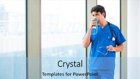  Presentation with hospital - Amazing slide set having coffee laboratory - young handsome doctor working backdrop and a light blue colored foreground