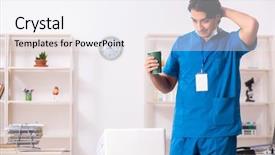  Presentation with clinic - Amazing slide set having coffee laboratory - young handsome doctor working backdrop and a  colored foreground