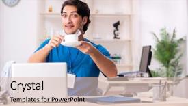  Presentation with working in a clinic - Cool new theme with coffee laboratory - young handsome doctor working backdrop and a  colored foreground