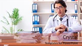  Presentation with working in a clinic - Cool new PPT theme with coffee laboratory - young handsome doctor working backdrop and a  colored foreground