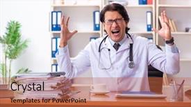  Presentation with clinic - Cool new presentation design with coffee laboratory - young handsome doctor working backdrop and a  colored foreground