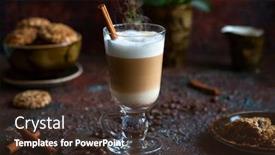  Presentation with tall - Presentation featuring coffee latte in a tall glass with stick of cinnamon background and a tawny brown colored foreground