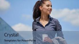  Presentation with sad woman walking - Cool new presentation design with coffee lawyer professional or similar backdrop and a seafoam green colored foreground