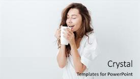  Presentation with tea cup - Presentation design with eyes closed drinking cup background and a light gray colored foreground