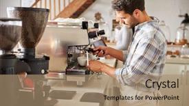  Presentation with artificial intelligence social work - Beautiful presentation featuring coffee machine - barista at work backdrop and a coral colored foreground