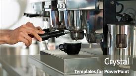  Presentation with coffee - Theme featuring coffee machine - barista prepares espresso in his background and a gray colored foreground