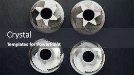  Presentation with coffee powder in machine - Audience pleasing presentation design consisting of coffee machine grinder conical blades spare part backdrop and a dark gray colored foreground
