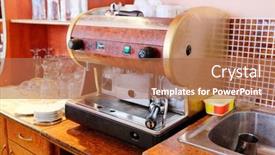  Presentation with machine - PPT layouts consisting of coffee-machine-in-the-bar background and a coral colored foreground