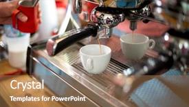  Presentation with coffee powder in machine - PPT theme enhanced with coffee machine making coffee background and a coral colored foreground