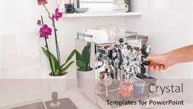  Presentation with home office - Beautiful PPT theme featuring coffee-machine-man-barista-making backdrop and a soft green colored foreground