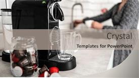  Presentation with beverage - Slide set featuring coffee-machine-with-capsules background and a mint green colored foreground