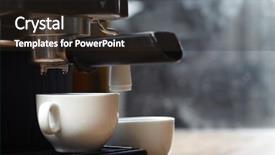  Presentation with machine - Presentation theme having coffee maker machine background and a wine colored foreground