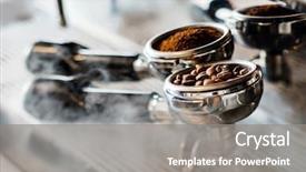  Presentation with machine - Amazing PPT theme having coffee maker machine backdrop and a gray colored foreground