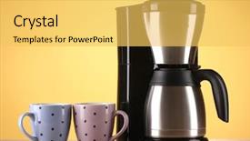  Presentation with coffee - Cool new slide deck with coffee maker on yellow background backdrop and a yellow colored foreground