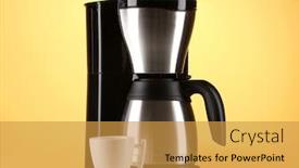  Presentation with cup coffee - Cool new presentation theme with coffee maker with white cup on yellow background backdrop and a gold colored foreground