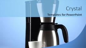  Presentation with coffee cup - Cool new slides with coffee maker with white cup on blue background backdrop and a light blue colored foreground