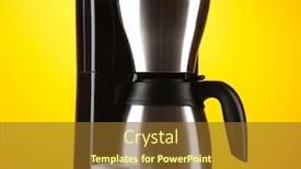  Presentation with coffee cup - Beautiful PPT theme featuring coffee maker with white cup on yellow background backdrop and a tawny brown colored foreground