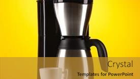  Presentation with coffee cup - PPT layouts consisting of coffee maker with white cup on yellow background background and a gold colored foreground