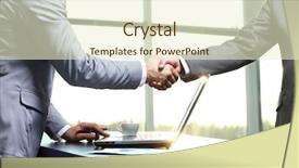  Presentation with business and politics handshake - Colorful theme enhanced with grupos de trabajo - business handshake morning backdrop and a cream colored foreground