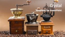  Presentation with red coffee bean - Presentation theme featuring coffee mills with coffee beans background and a  colored foreground