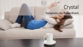  Presentation with living room - Colorful slides enhanced with coffee mobile - pretty brunette sending a text backdrop and a  colored foreground