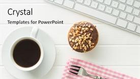  Presentation with muffin - PPT layouts enhanced with coffee muffin and computer background and a white colored foreground