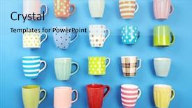  Presentation with coffee - Audience pleasing slide deck consisting of coffee mugs - group of colorful cups backdrop and a light blue colored foreground