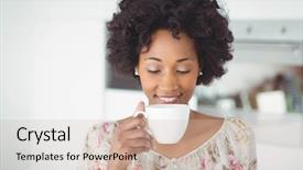  Presentation with peaceful - Beautiful presentation theme featuring coffee mugs - peaceful woman holding white mug backdrop and a  colored foreground