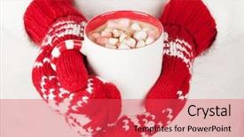  Presentation with hot chocolate - Colorful PPT theme enhanced with coffee mugs chrismas - female hands holding hot chocolate backdrop and a red colored foreground