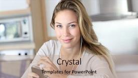  Presentation with young woman diagnosis of sti - Audience pleasing theme consisting of coffee music - young woman using smartphone backdrop and a  colored foreground