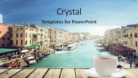  Presentation with venice - Presentation design consisting of coffee on table and venice background and a light blue colored foreground