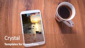  Presentation with coffee - Slide set with coffee on wooden table top background and a coral colored foreground