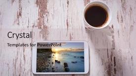  Presentation with gallery - Slide set enhanced with coffee on wooden table top background and a light gray colored foreground