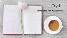  Presentation with coffee cup diary - Beautiful PPT theme featuring diary and cup of coffee backdrop and a light gray colored foreground