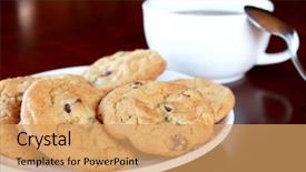  Presentation with cookies - PPT theme featuring coffee pastries - cookies with hot drink background and a coral colored foreground