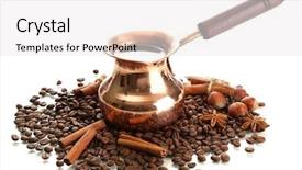  Presentation with coffee beans on a white - Presentation featuring coffee pot and coffee beans background and a  colored foreground