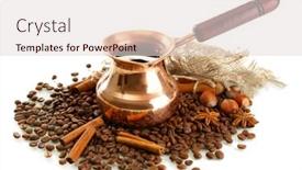  Presentation with coffee beans - Presentation theme having coffee-pot-and-coffee-beans background and a lemonade colored foreground