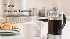  Presentation with sustainable coffee competition - Theme consisting of coffee pot on kitchen counter background and a soft green colored foreground