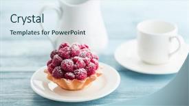  Presentation with sugar - PPT layouts consisting of coffee powder - raspberry tartlets with cream filling background and a sky blue colored foreground
