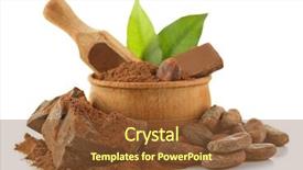  Presentation with cocoa beans - Colorful slides enhanced with coffee pralines - bowl with aromatic cocoa beans backdrop and a tawny brown colored foreground