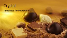  Presentation with coffee chocolate - Slide deck enhanced with coffee pralines - chocolate sweets background and a  colored foreground