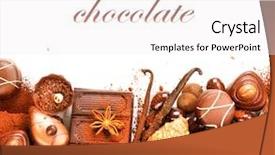  Presentation with praline - Slide deck having coffee pralines - chocolates border isolated on white background and a sky blue colored foreground