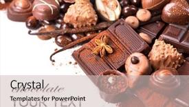  Presentation with praline - Colorful presentation design enhanced with coffee pralines - chocolates border isolated on white backdrop and a soft green colored foreground