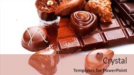  Presentation with white chocolate - Presentation theme consisting of coffee pralines - chocolates border isolated on white background and a coral colored foreground