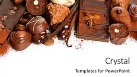  Presentation with praline - Colorful slide set enhanced with coffee pralines - chocolates border isolated on white backdrop and a white colored foreground