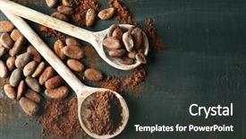  Presentation with green leaf - Colorful slide deck enhanced with coffee pralines - spoon with aromatic cocoa powder backdrop and a dark gray colored foreground