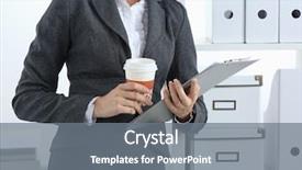  Presentation with desk - Audience pleasing presentation theme consisting of coffee principal - attractive businesswoman standing near desk backdrop and a  colored foreground