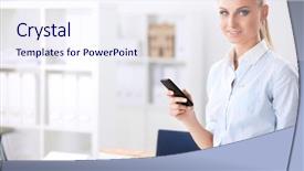  Presentation with desk - PPT theme enhanced with coffee principal - attractive young businesswoman standing near background and a  colored foreground