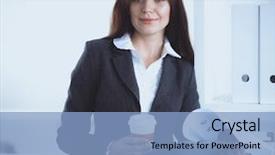  Presentation with standing on scooter - Amazing slide set having coffee principal - attractive young businesswoman standing near backdrop and a  colored foreground